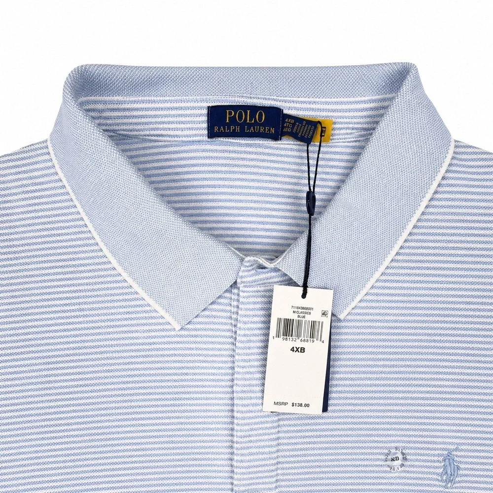 Polo Ralph Lauren Shirt Mens 4XB NWT Blue White Striped Short Sleeve Polo